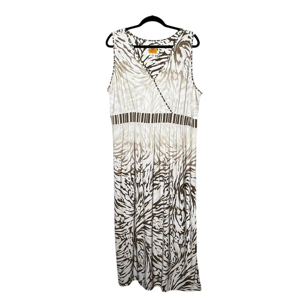 Ruby Rd Woman Brown Cream Abstract Animal Print Maxi Dress Faux Wrap 1X PlusSize